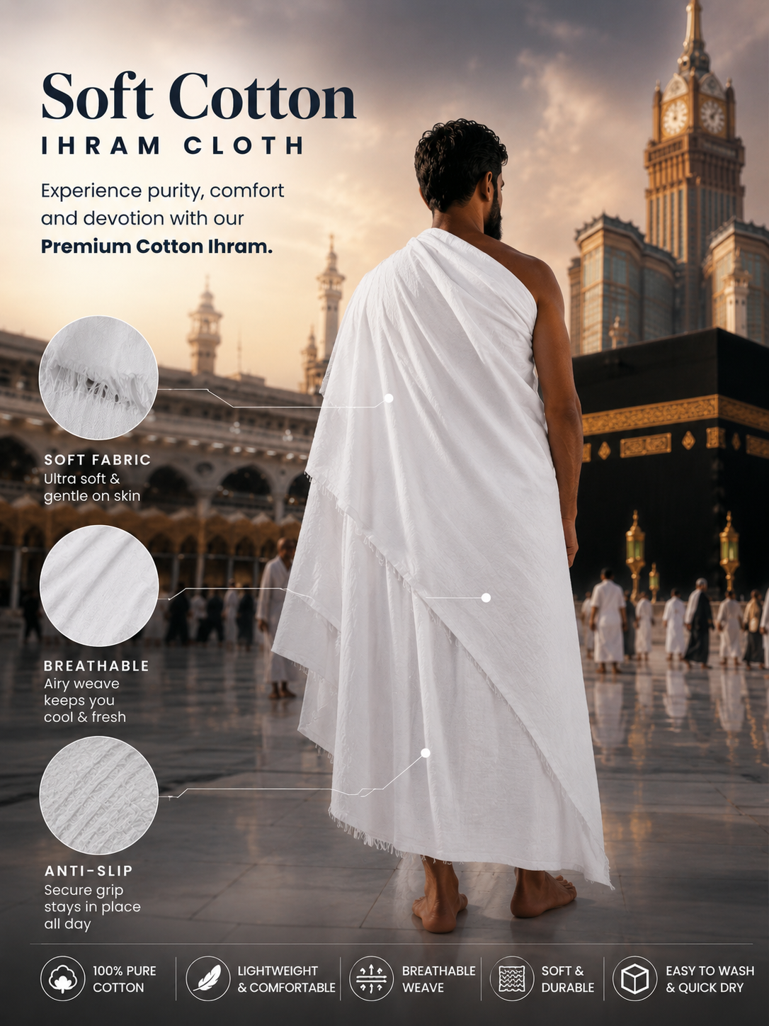 Premium Terry Cotton Ihram 2 Pcs Set 100% Soft Cotton Ahram